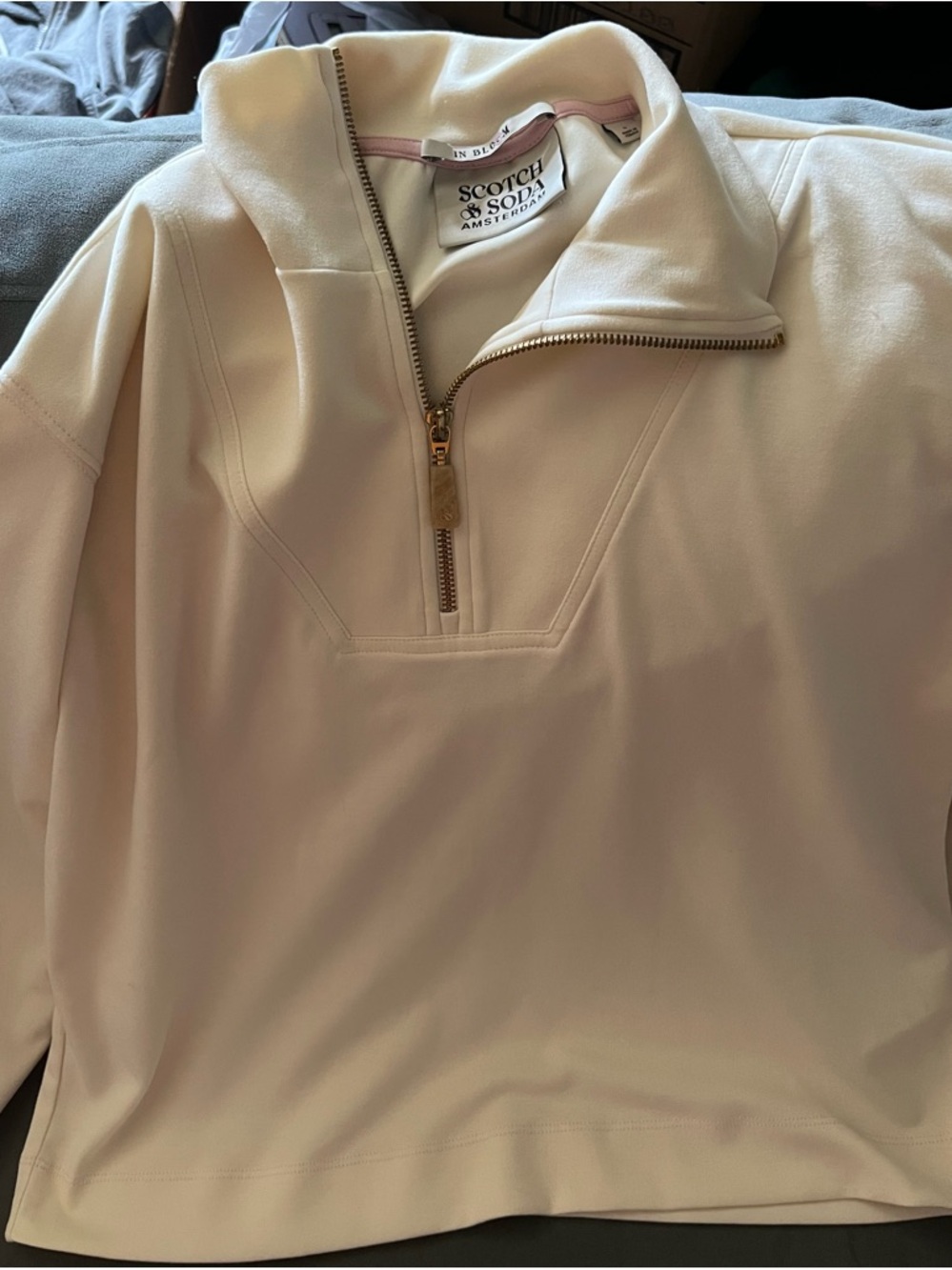 Scotch & Soda Cream Jacket with Pink Trim and Gold Zip